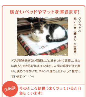 暖かいベッドやマットを置きます！