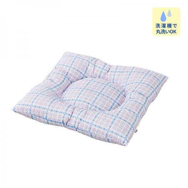 ★洗える　おひるね座布団 ブルーチェック