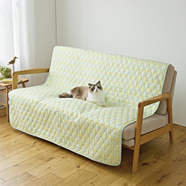 抜け毛が刺さりにくいノンキルトマルチカバー イエローチェック・140×200cm