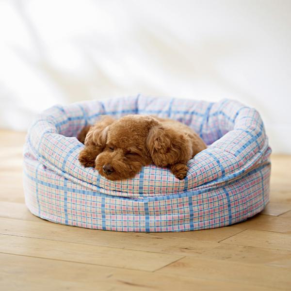 洗える　まあるいベッド ブルーチェック・モデル体重3.3㎏