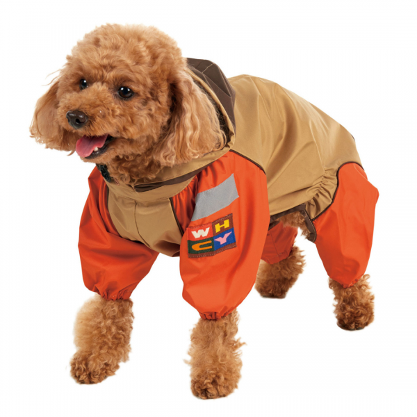 【ウォームハートカンパニー】ＪコートＢレインコート （超撥水犬用レインコート） オレンジ×ベージュ
