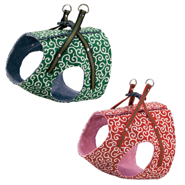 ハンドルベスト (猫用ハーネス) 唐草・緑/唐草・赤