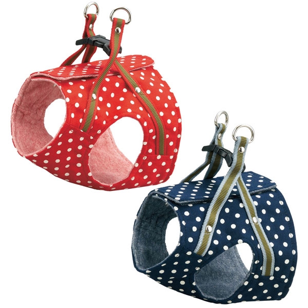 ハンドルベスト (猫用ハーネス) ドットレッド、ドットネイビー