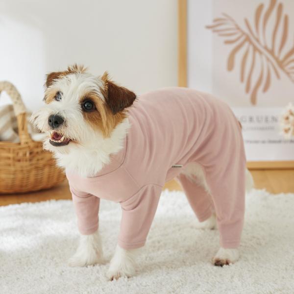 【犬と生活】のびのびホットロンパース ラベンダー（着丈34のサイズを着用 モデルサイズ：背丈28cm）