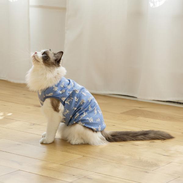 猫柄ネコタンク ブルー