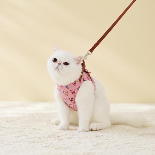 ハンドルベスト　キルトねこ ピンク　※リード（ハンドルダブルリード）は別売です