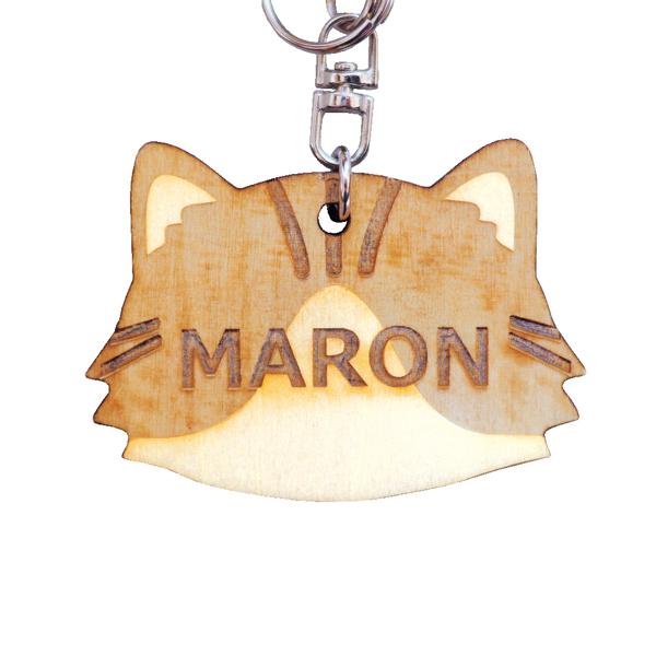 うちの猫 木製チャーム リボンキーホルダー ロング白トラ