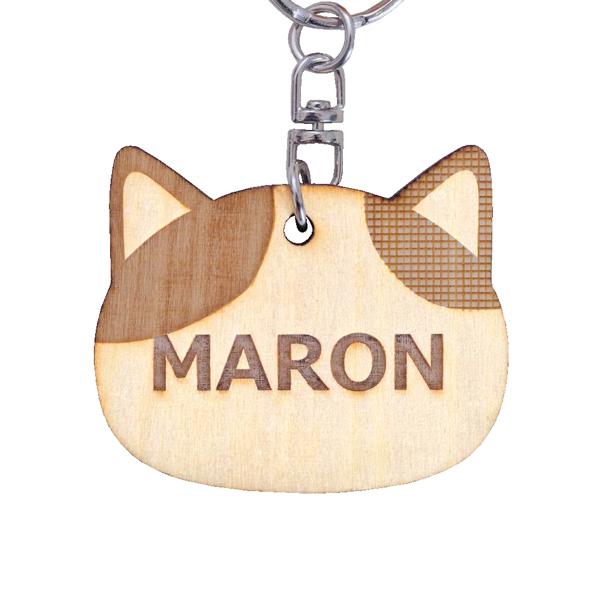 うちの猫 木製チャーム リボンキーホルダー ミケ