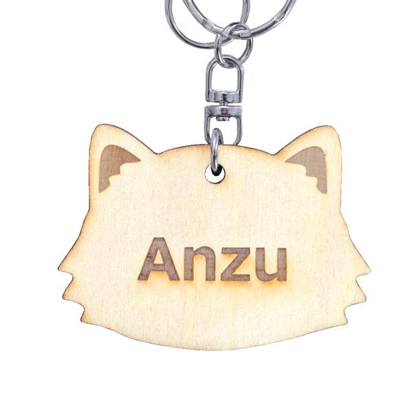 うちの猫 木製チャーム リボンキーホルダー ロング白