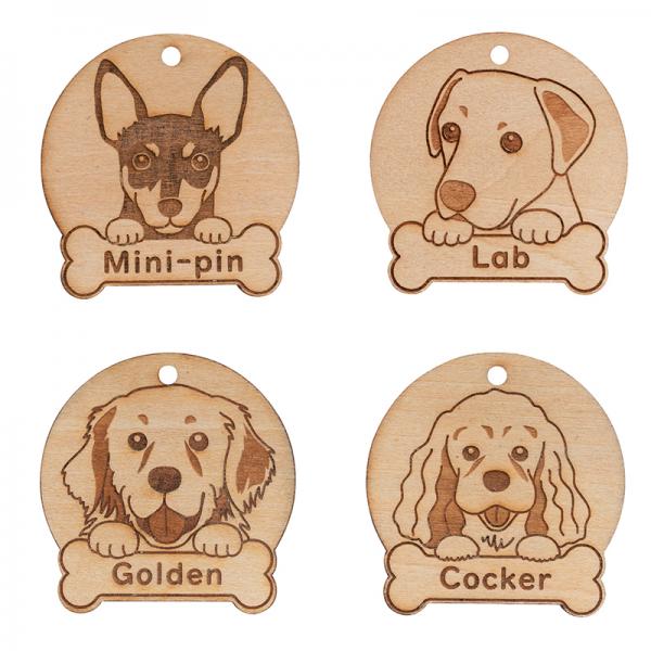 うちの子　木製プレート付 キーホルダー 上段・Mピンシャー／ラブラドール、下段・ゴールデン／コッカー