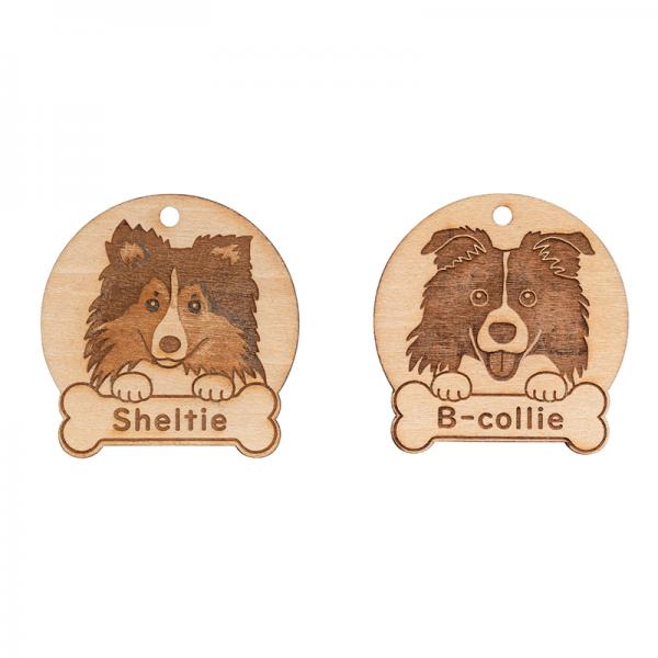 うちの子　木製プレート付 キーホルダー シェルティ／ボーダーコリー