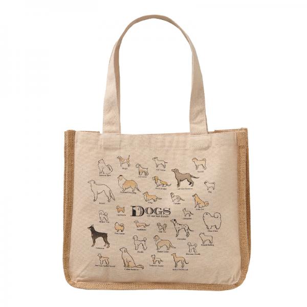 犬図鑑  ジュートキャンバスバッグ 春夏らしいジュート素材とキャンバスの組み合わせ。