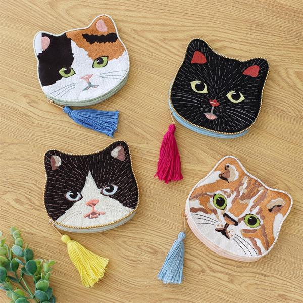 猫ビーズポーチ　シェイプ 
