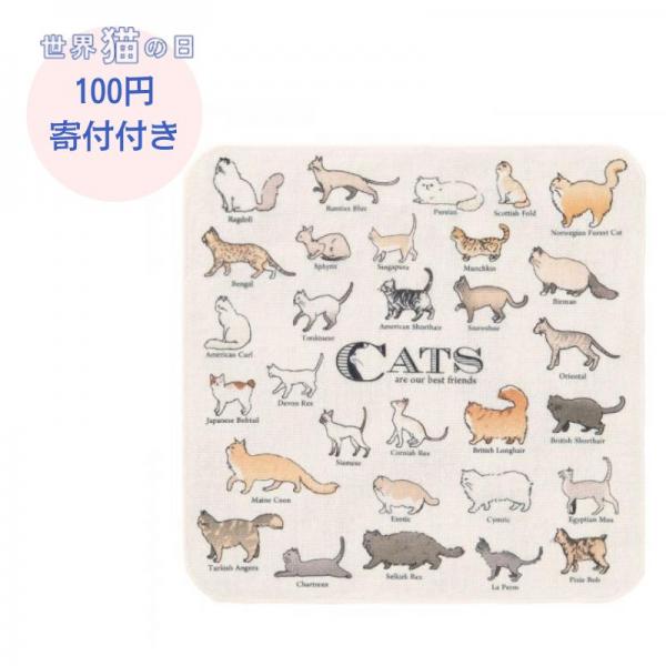 【募金付き】猫図鑑　ガーゼハンカチ 