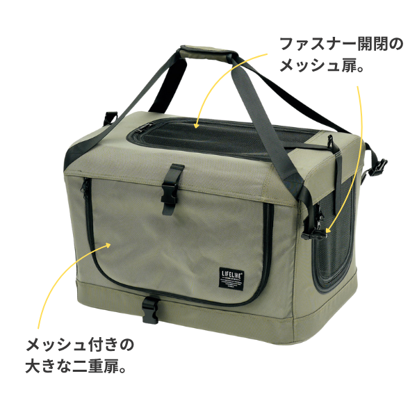 ドライブボックスキャリー オリーブ / 天面・前面・両サイドが開いて 奥へもぐる子の出し入れも簡単。