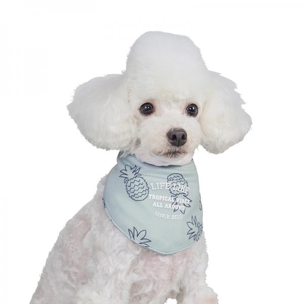 【LIFE　LIKE（ライフライク）】サマーステッチプリントバンダナ ミント（表）/パイナップル柄とボーダー、気分で楽しめるリバーシブル