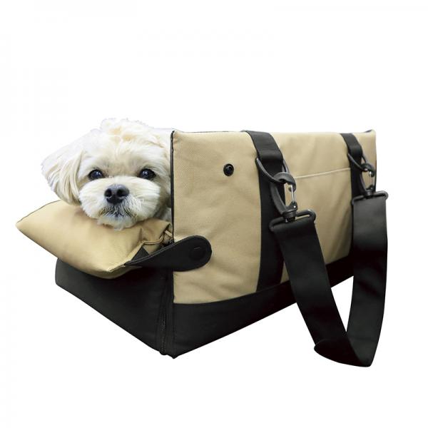 ドライブキャリーベッド ベージュ/側面を半分開けてボタンを留めるとあごのせクッションに。