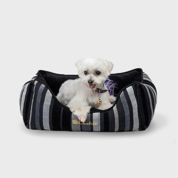 ベルベットストライプスクエアベッド M・ブラック