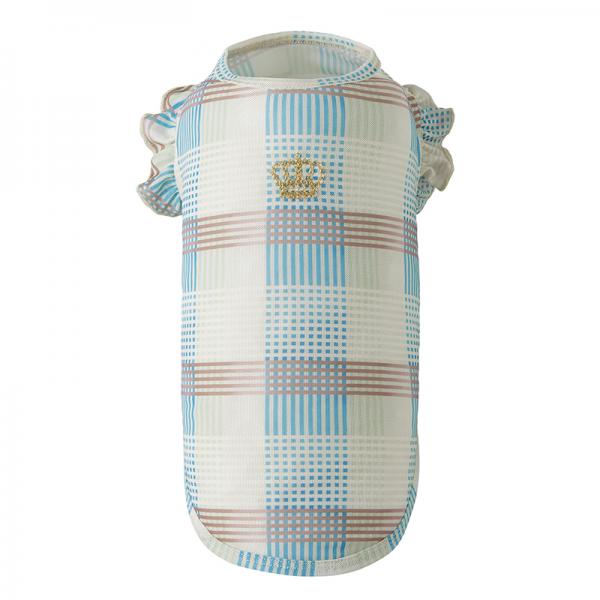 【Cinofilo（チノフィロ）】クールメッシュチェックＴシャツ ブルー/王冠の刺しゅうがワンポイント。