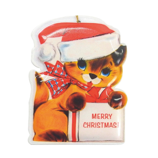 メタルダイカットポストカード Ｘｍａｓ サンタハットキャット