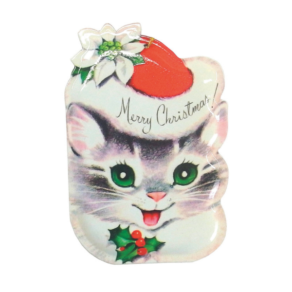 メタルダイカットポストカード Ｘｍａｓ キャット＆ポインセチア