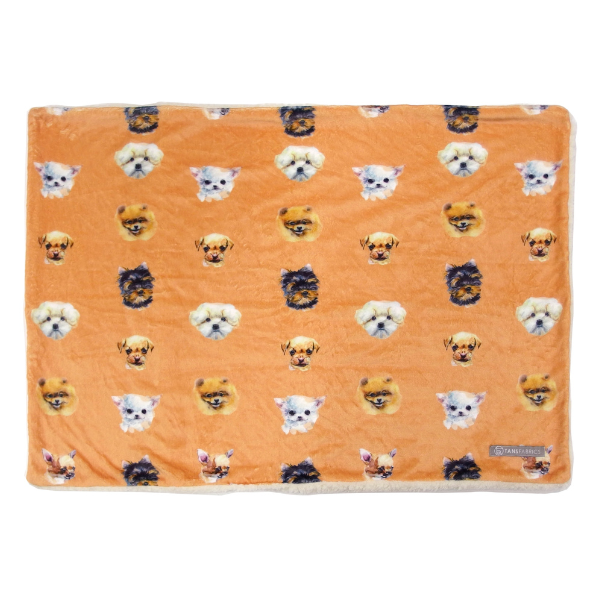 フランネル　ボアブランケット　ドッグフェイス オレンジ