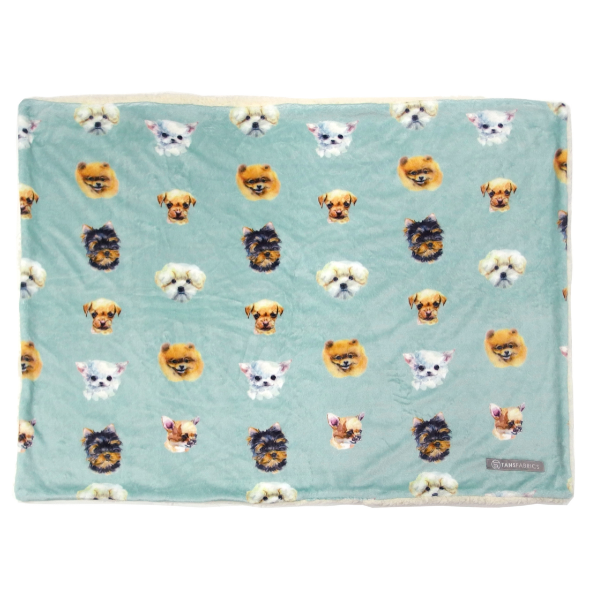 フランネル　ボアブランケット　ドッグフェイス ミントブルー