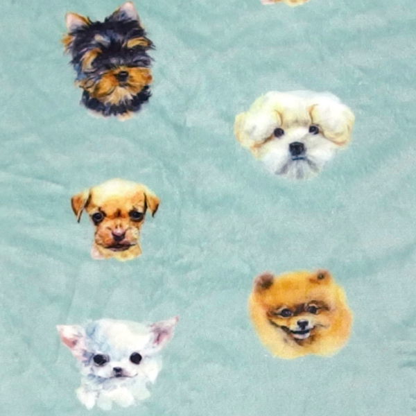 フランネル　ボアブランケット　ドッグフェイス 5種類のワンちゃんをプリント