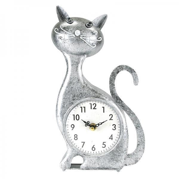 キャットデスククロック おすわり シルバー