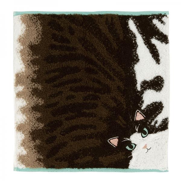 うちのニャンコ 毛並みハンカチ ハンカチ・ハチワレ（ブラウンタビー＆ホワイト）