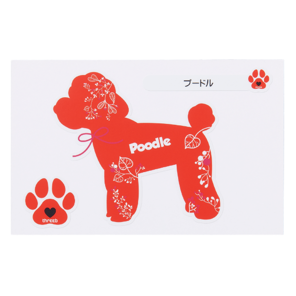 ドッグシルエットステッカー花柄 赤・プードル