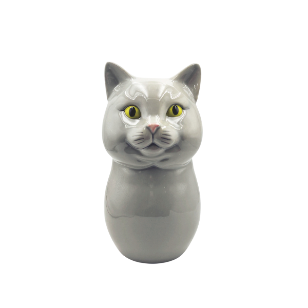 キャットセラミック　フラワーポット L・グレー