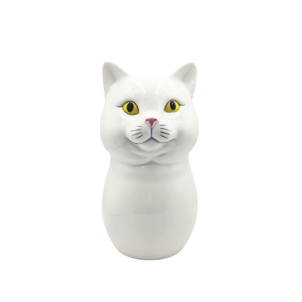 キャットセラミック　フラワーポット L・シロ