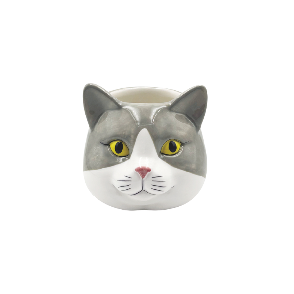 キャットセラミック　フラワーポット S・ハチワレ