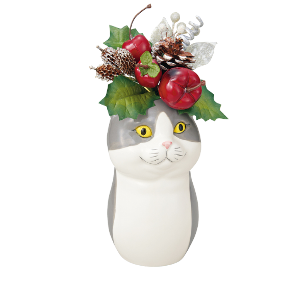 キャットセラミック　フラワーポット L・ハチワレ