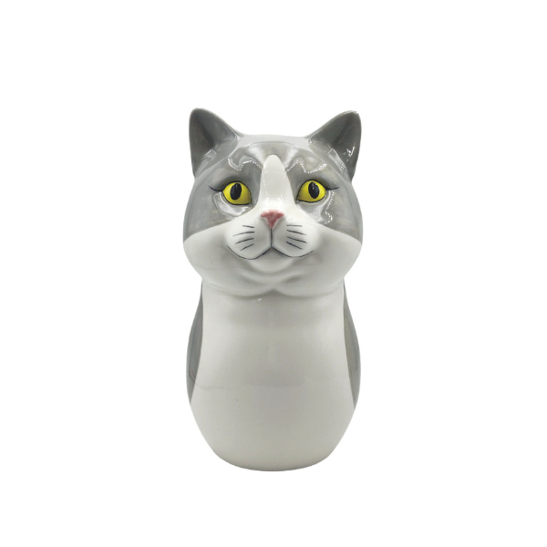 キャットセラミック　フラワーポット L・ハチワレ