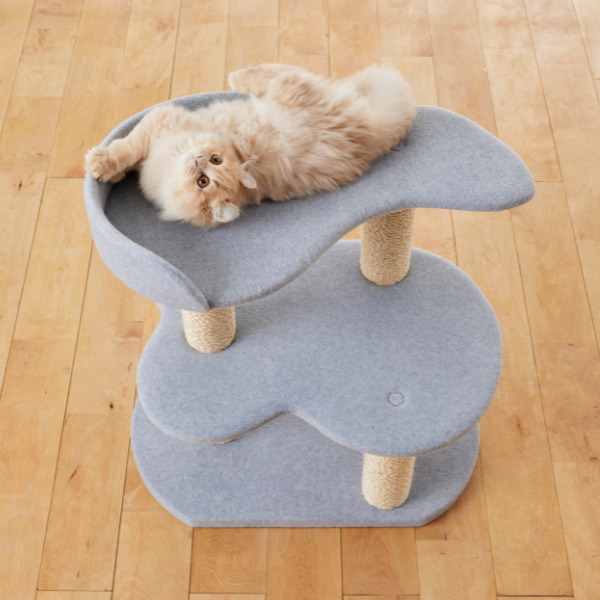 キャットタワー プティ（高さ63cm　据え置き型　日本製　シニア猫　子猫） 60×31cmの広々ベッドで足をのばしてゆったりできる♪