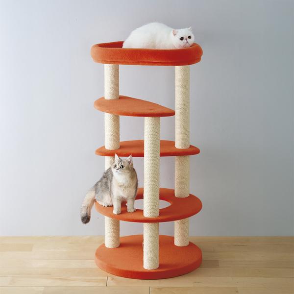 キャットタワー リズム（高さ120cm　据え置き型　日本製） オレンジ