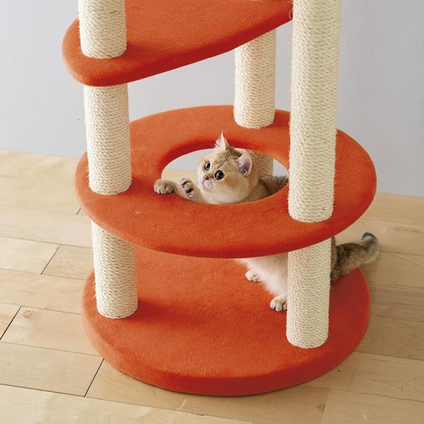 キャットタワー リズム（高さ120cm　据え置き型　日本製） くぐり抜けが楽しい直径24cmの通り穴。