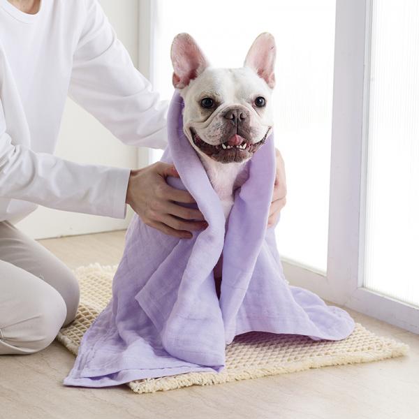 綿１００％の３重ガーゼおくるみタオル パープル