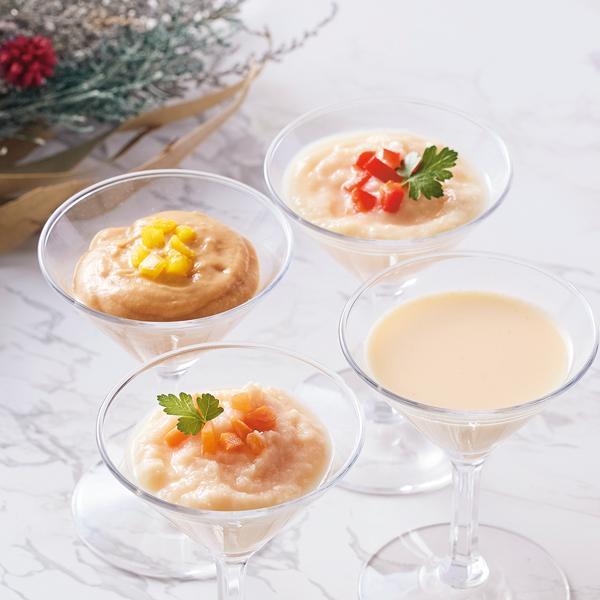 シグネチャー７　ＣＡＴ　ゴートミルク 奥左／ツナムースイミューン、奥右／チキンムースユリナリー、手前左／チキンムースヘアボール、手前右／ゴートミルク