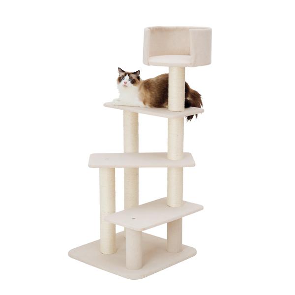 のぼりやすいらせんステップタワー（高さ119cm 据え置き型 シニア猫 子猫） アイボリー