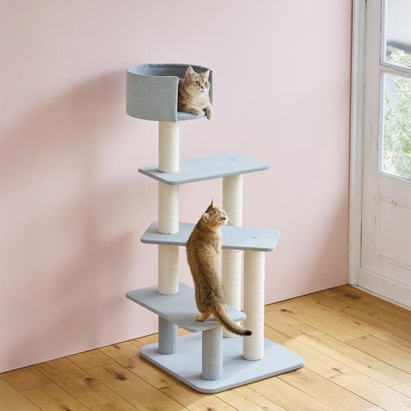 のぼりやすいらせんステップタワー（高さ119cm 据え置き型 シニア猫 子猫） スカイグレー