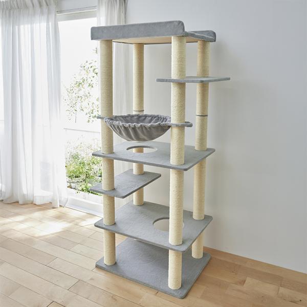 大きな天井ベッドのハイタワー（高さ171cm　据え置き型　多頭飼い　大型猫） ライトグレー