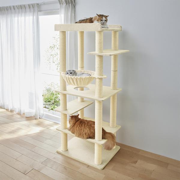 大きな天井ベッドのハイタワー（高さ171cm　据え置き型　多頭飼い　大型猫） アイボリー