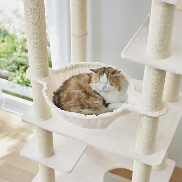 大きな天井ベッドのハイタワー（高さ171cm　据え置き型　多頭飼い　大型猫） 径40cmのハンモック。使用標準ペット体重：~8㎏