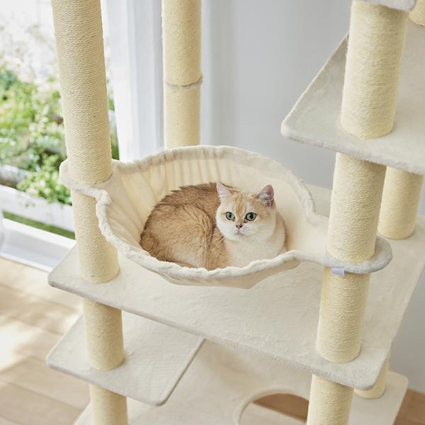 大きな天井ベッドのハイタワー（高さ171cm　据え置き型　多頭飼い　大型猫） 径40cmのハンモック。使用標準ペット体重：~8㎏