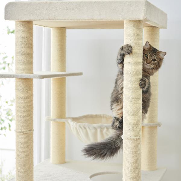 大きな天井ベッドのハイタワー（高さ171cm　据え置き型　多頭飼い　大型猫） 爪の引っ掛かりが良い麻縄柱。