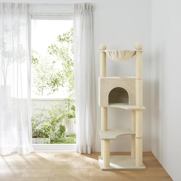 ゆったりハンモックスリムタワー（高さ155cm　据え置き型　スリム　ハウス） アイボリー