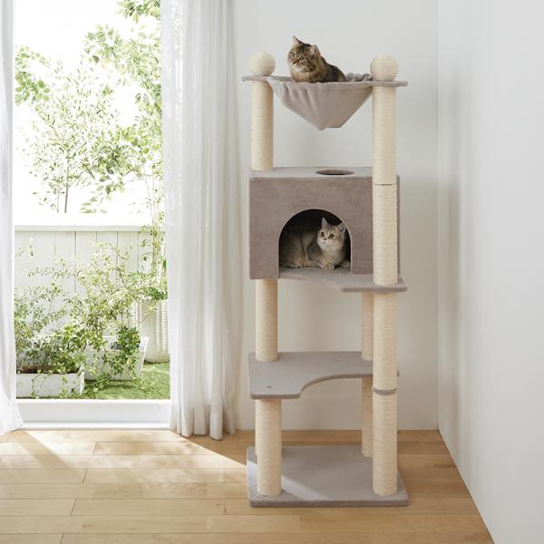 ゆったりハンモックスリムタワー（高さ155cm　据え置き型　スリム　ハウス） モカベージュ